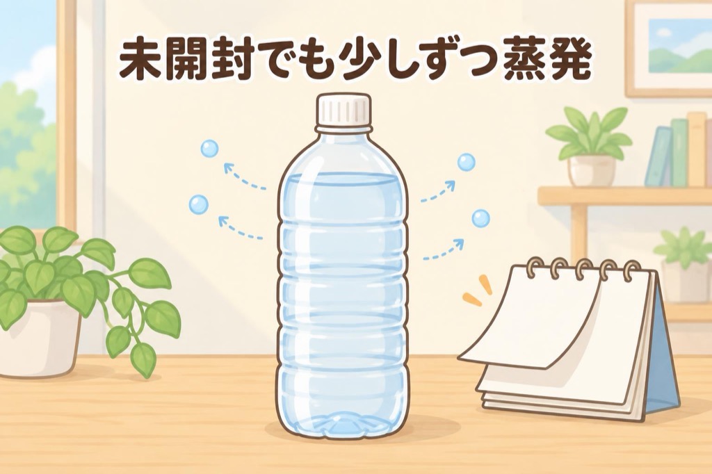 未開封のペットボトルからも少しずつ水分が蒸発するイメージ