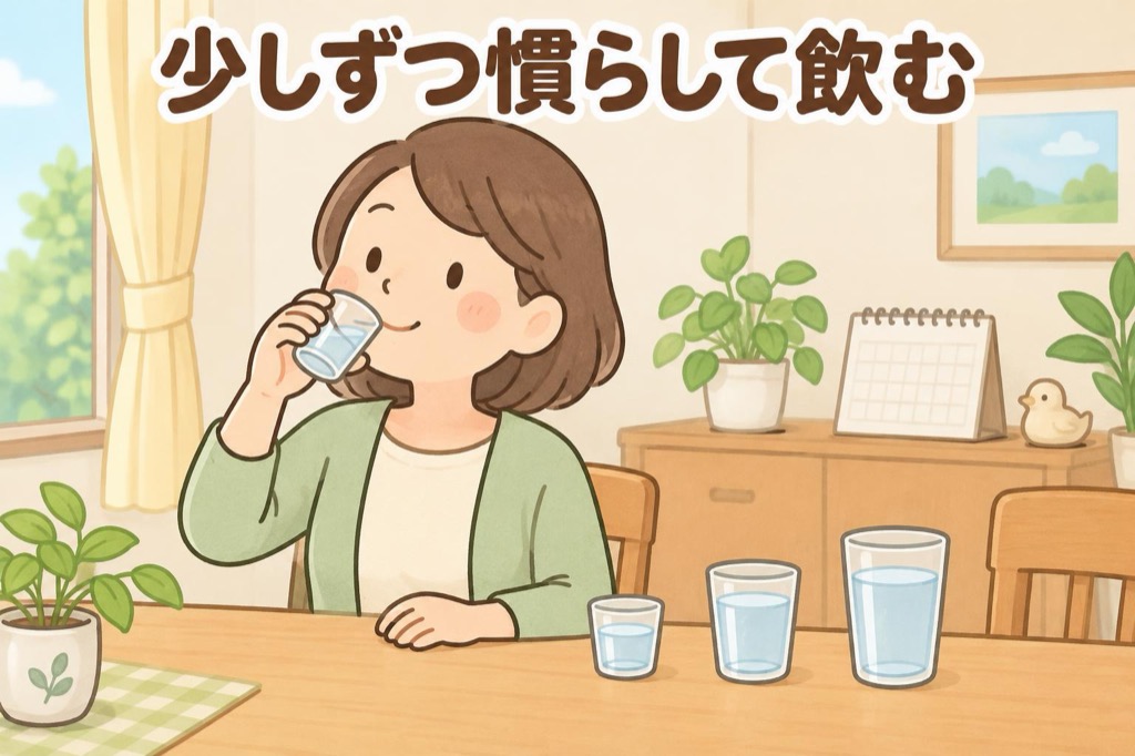 コップ1杯から少しずつ量を増やして体を慣らしていくイメージ