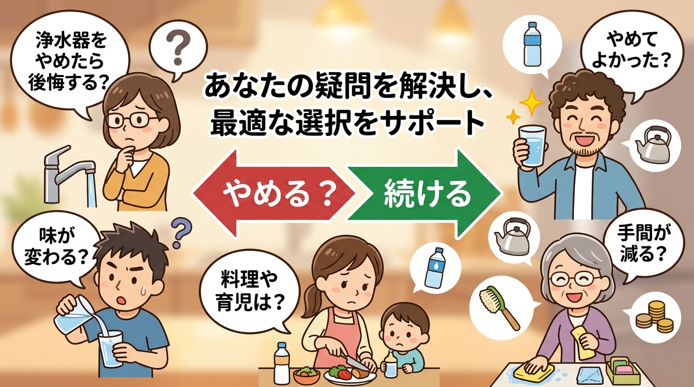 浄水器をやめた後の生活をイメージする画像