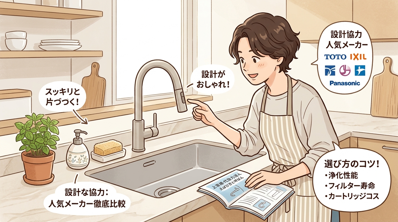 スッキリと片付いたおしゃれなキッチンの水栓周りの画像