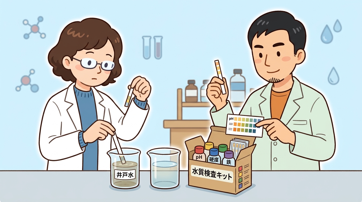 水質検査キットとビーカーの画像