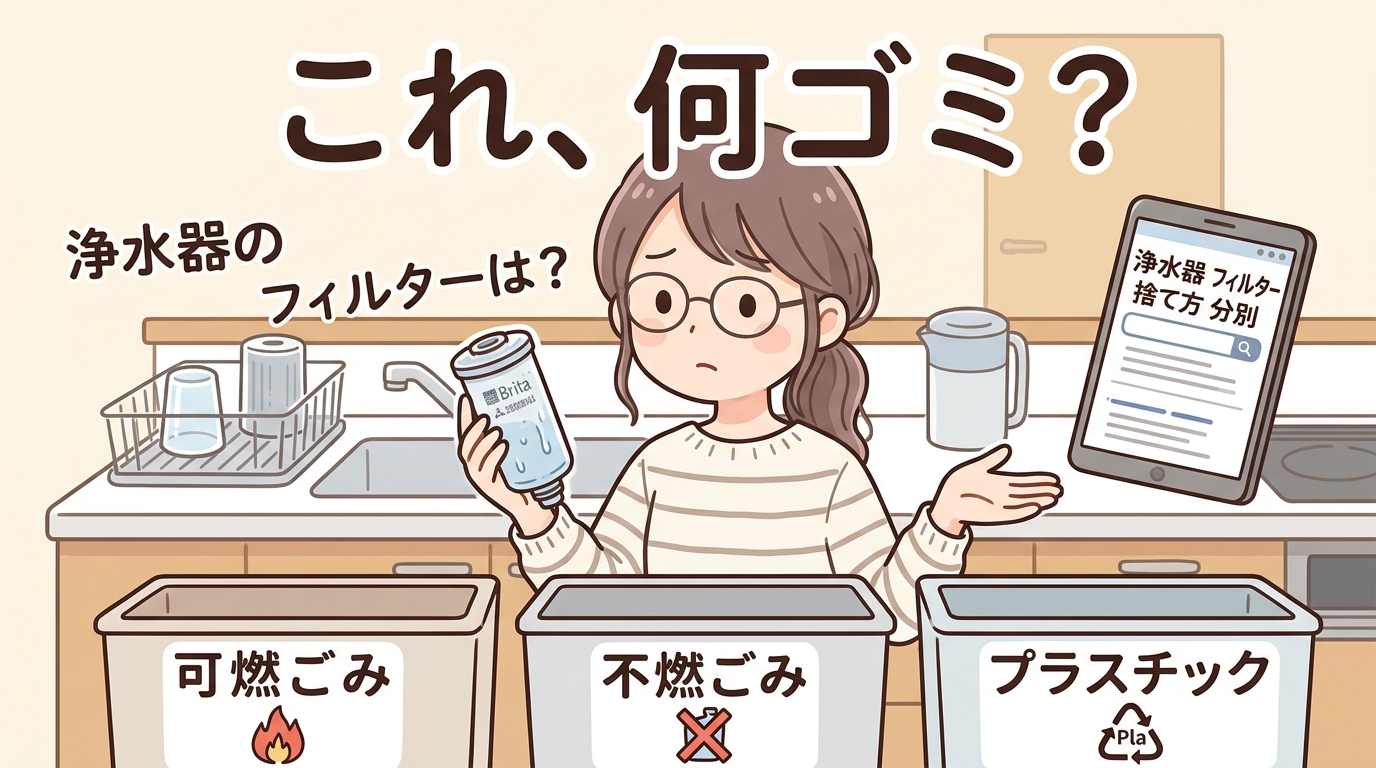 ゴミの分別に迷っている人の画像