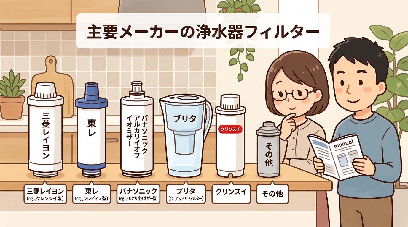 主要メーカーの浄水器が並んでいる画像