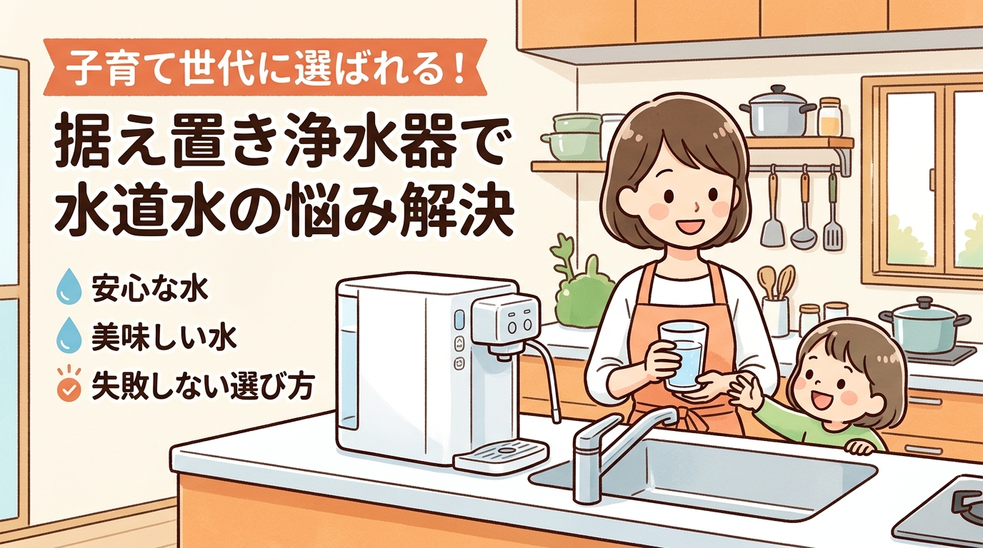 キッチンに設置された据え置き型浄水器の画像