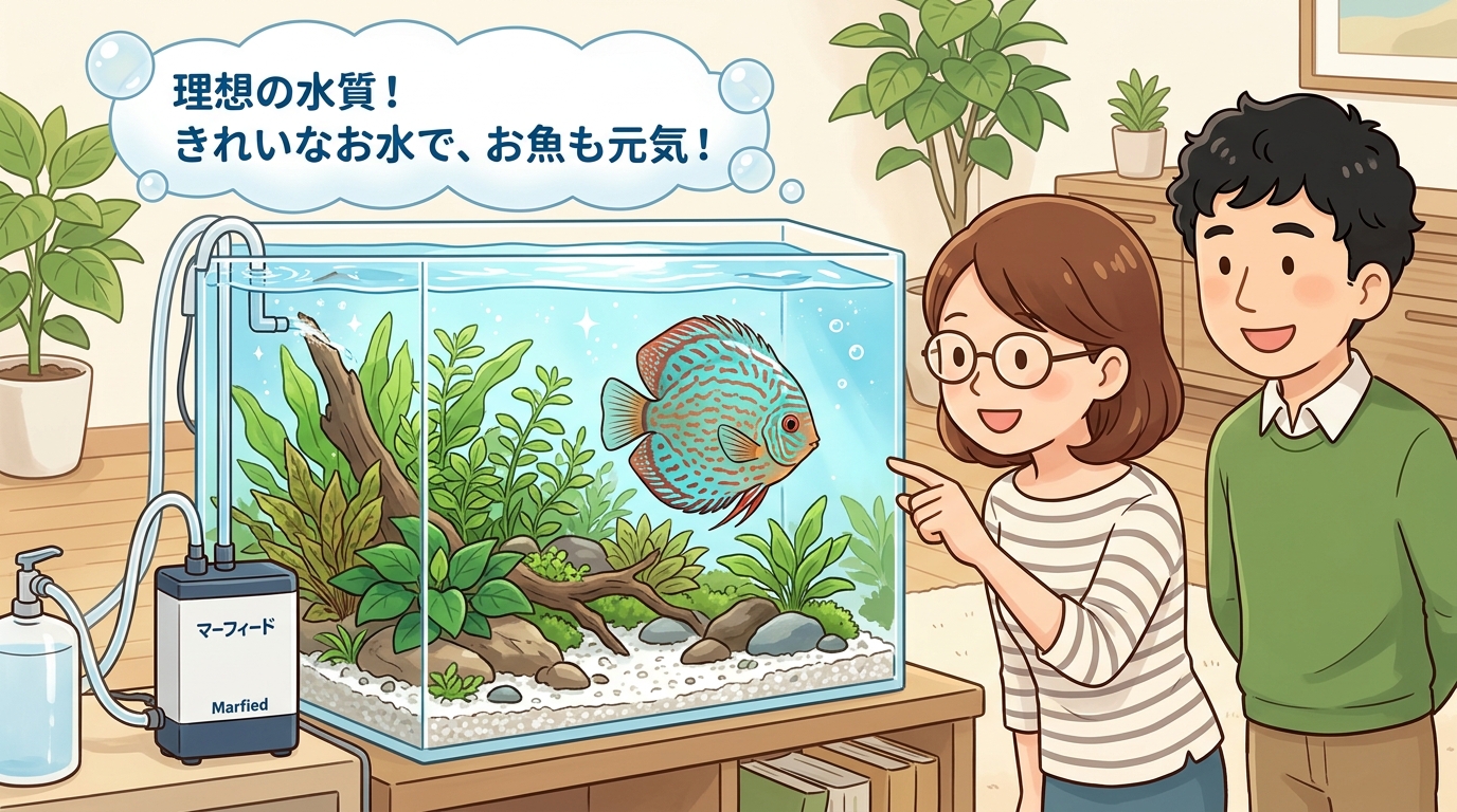 美しく状態の良いディスカスと水草水槽の画像