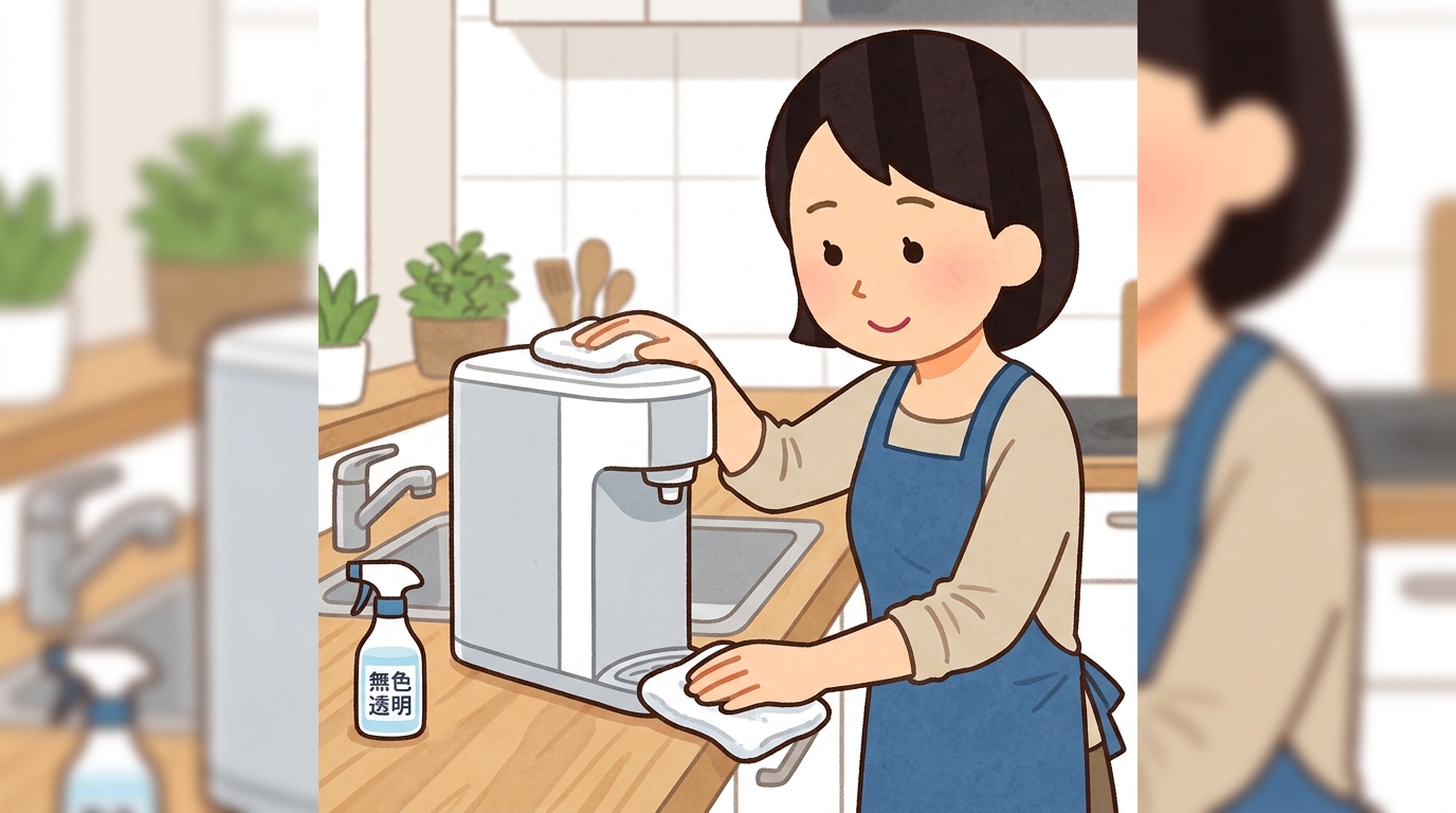 浄水器を柔らかい布で丁寧にお手入れしている画像