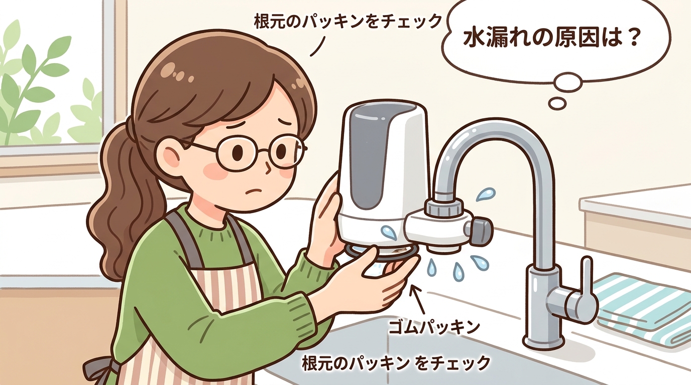 浄水器の根元とパッキン部分の確認をしている画像
