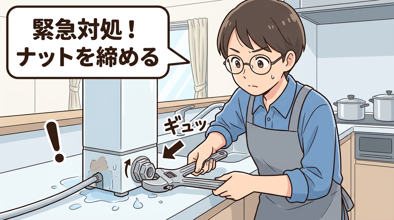 モンキーレンチを使ってナットを締めている画像