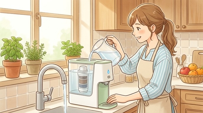 クリクラfeel freeに水道水を注いでいる画像