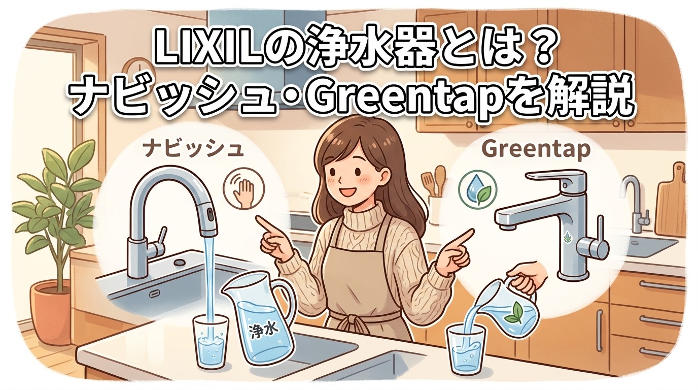 LIXILの浄水器とは？ナビッシュとGreentapの違いを紹介するイラスト
