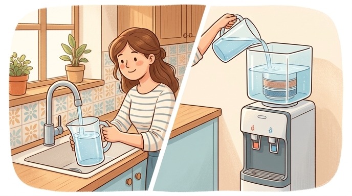 LOCCAの浄水型ウォーターサーバーに水道水を注いでいる画像