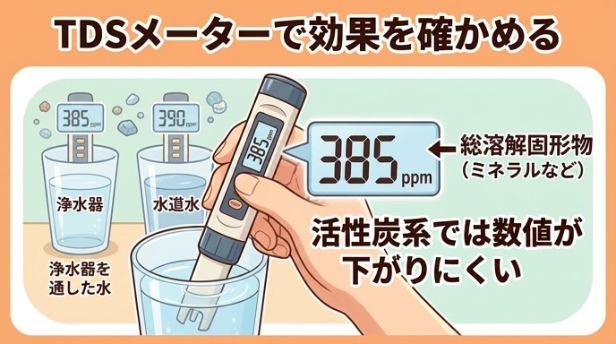 TDSメーターで水質を測定している画像