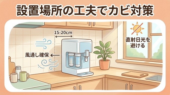 壁から少し離してウォーターサーバーを設置し通気を確保している画像
