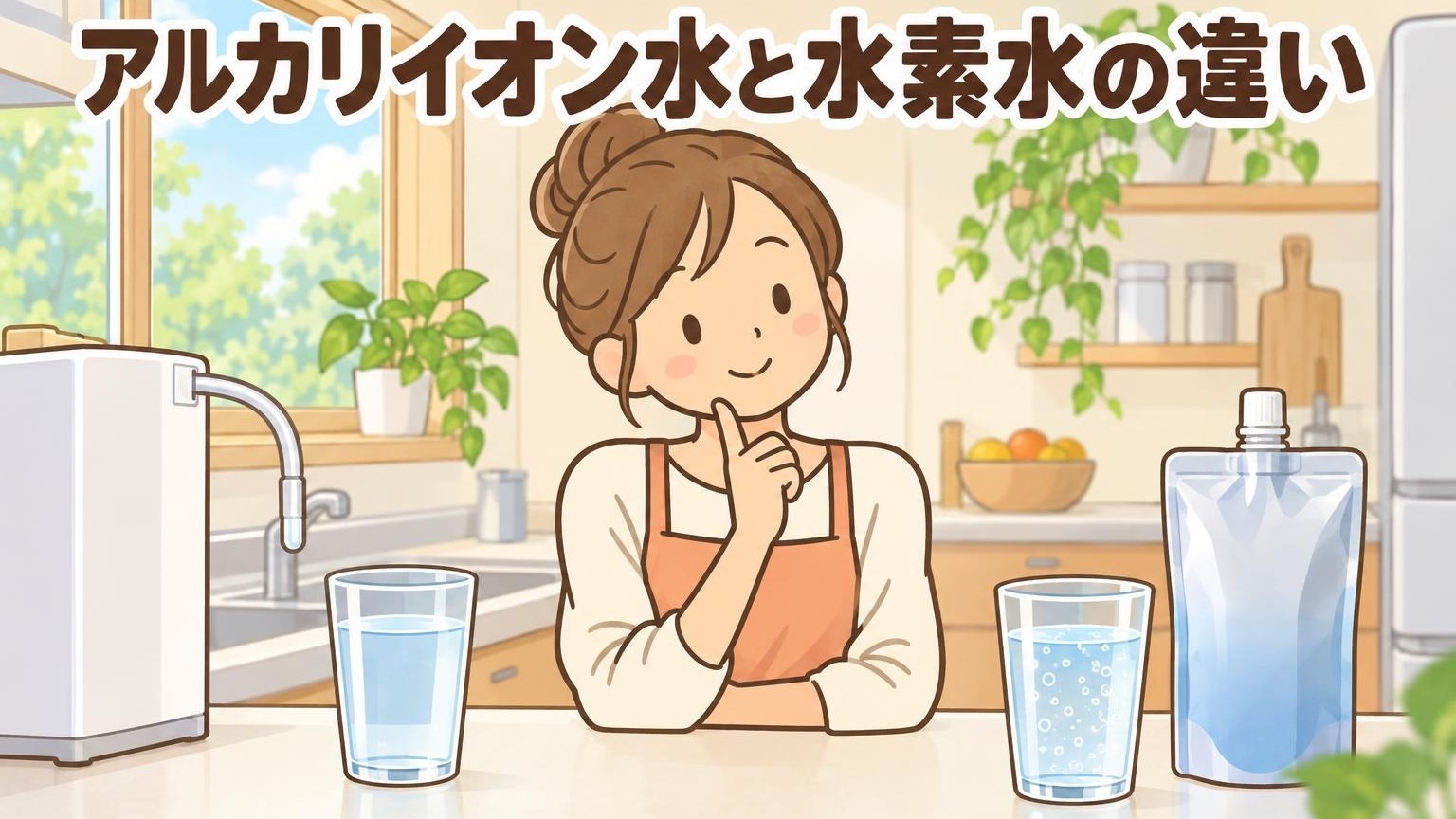 整水器で作った水と水素水を見比べるイメージ