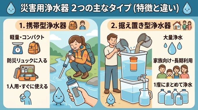 様々な種類の災害用浄水器の画像