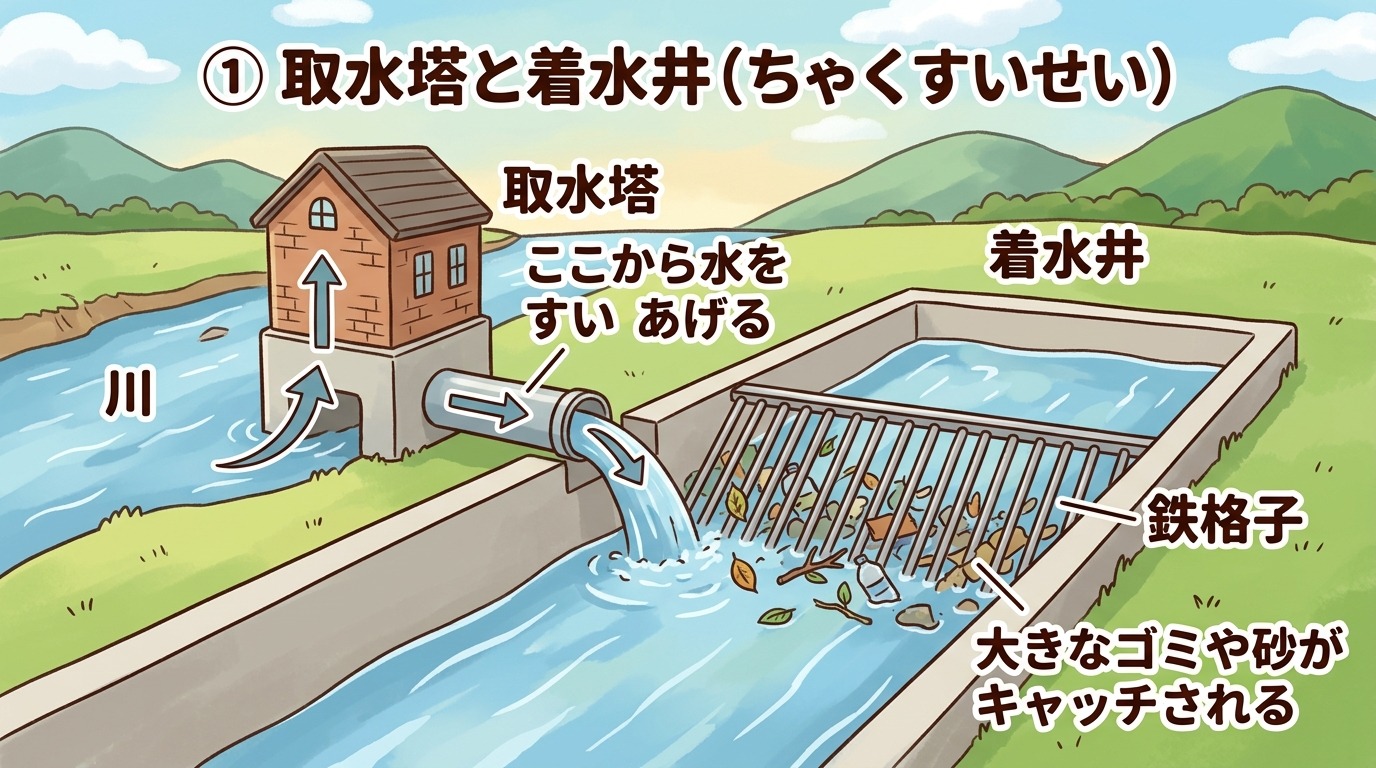 取水塔と着水井の画像