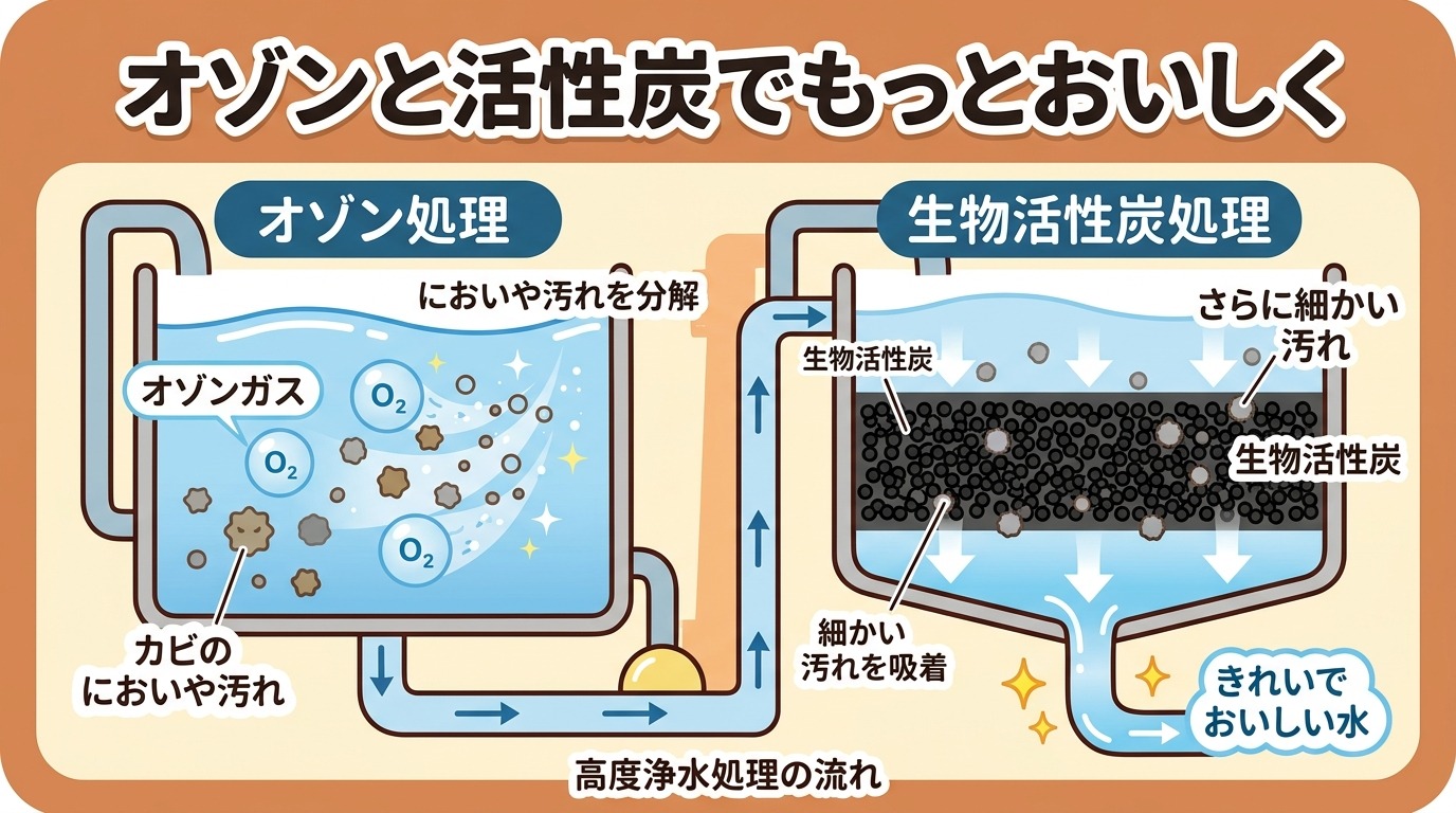 高度浄水処理(オゾン・活性炭)の仕組みの画像