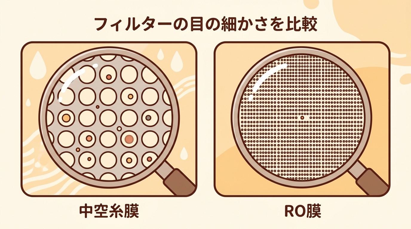 フィルターの目の細かさ比較画像