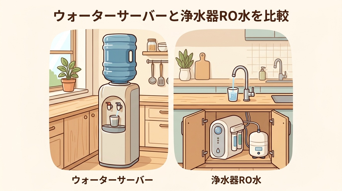 浄水器とウォーターサーバーの比較表の画像