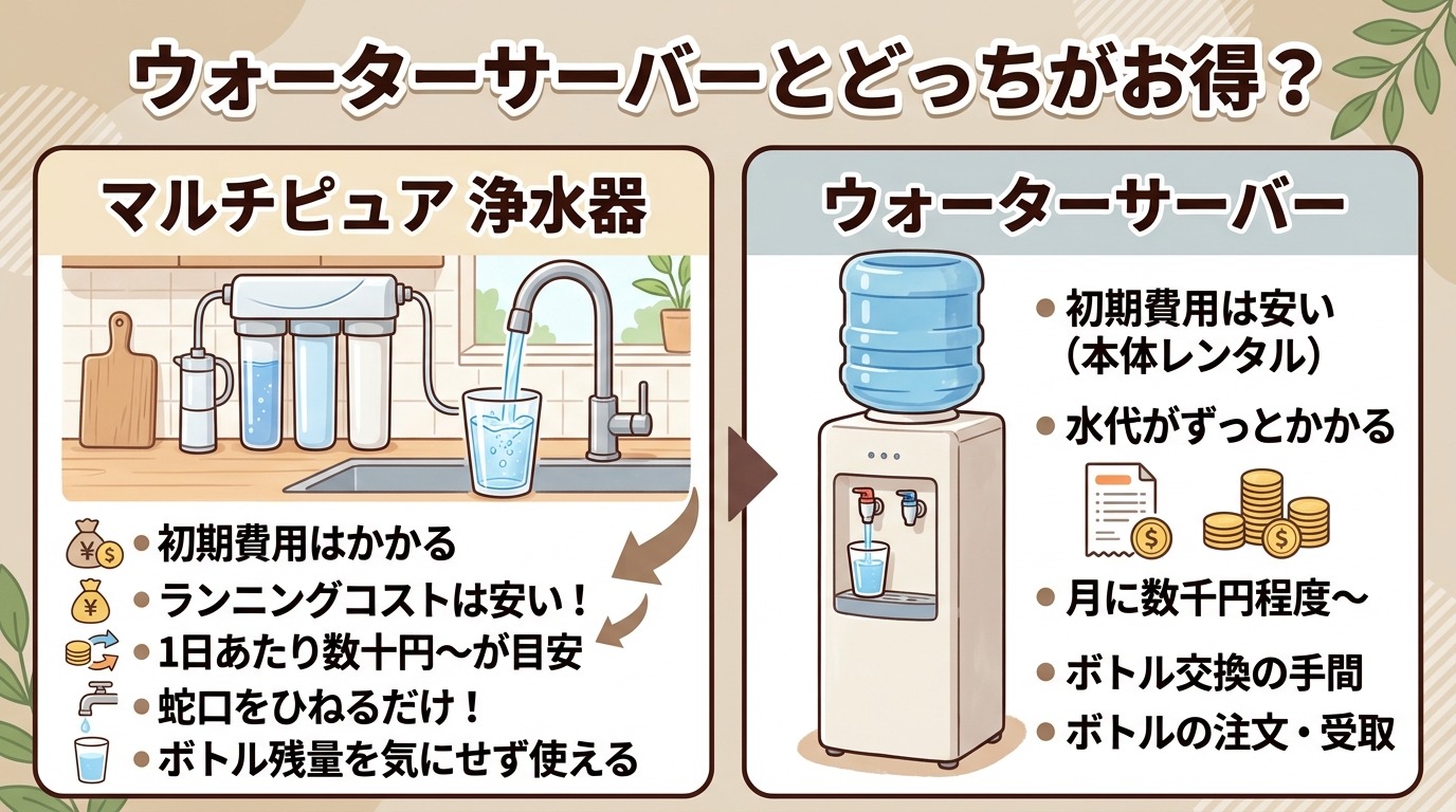 マルチピュアとウォーターサーバーの比較イメージ画像