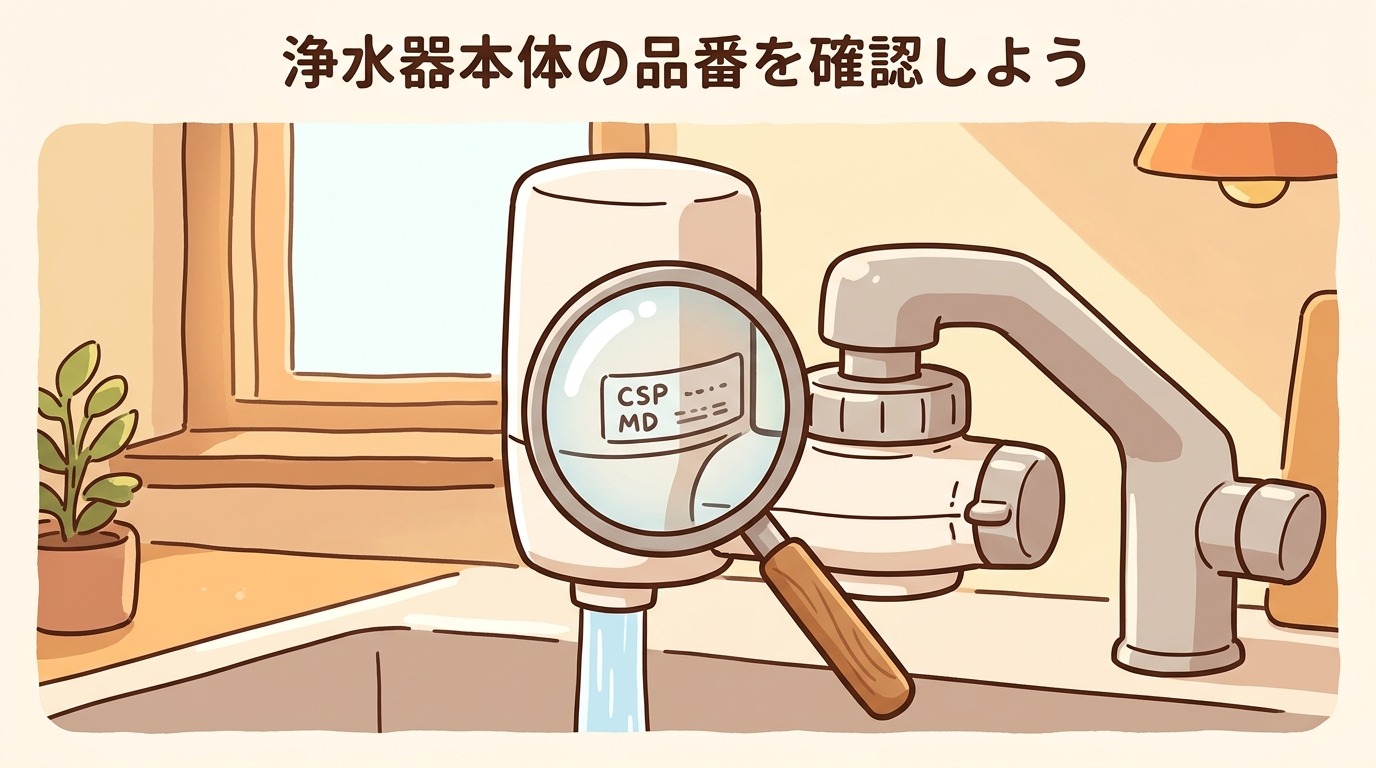 浄水器本体の品番が記載されている場所の画像