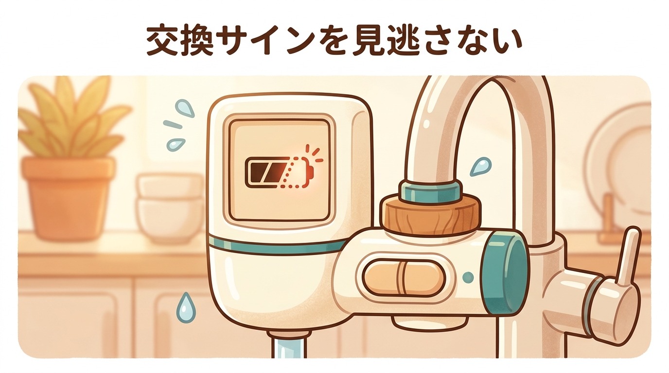 浄水器の液晶画面（交換サイン）の画像
