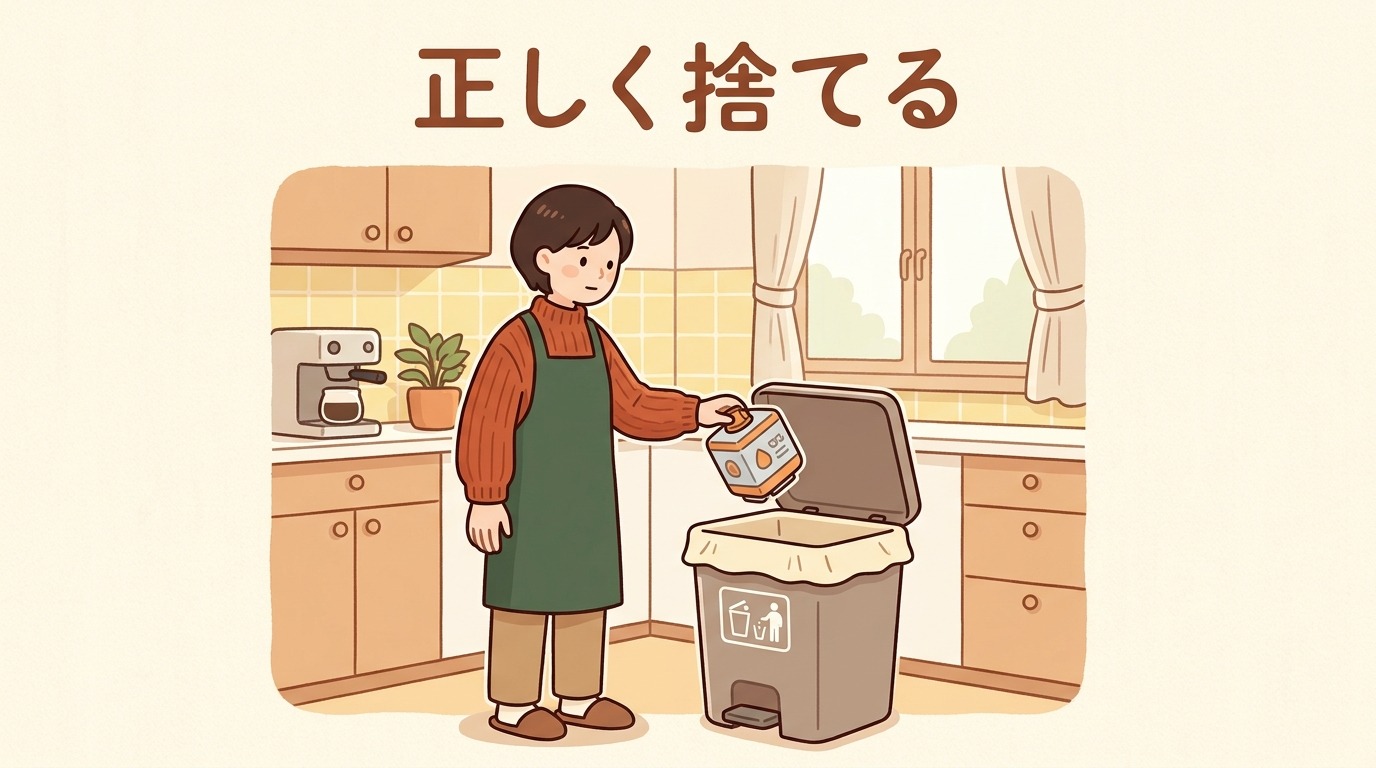 使用済カートリッジをゴミ箱に捨てるイメージ画像