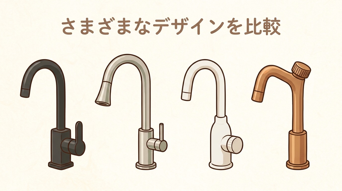 さまざまなデザインの水栓一体型浄水器が並んでいる画像