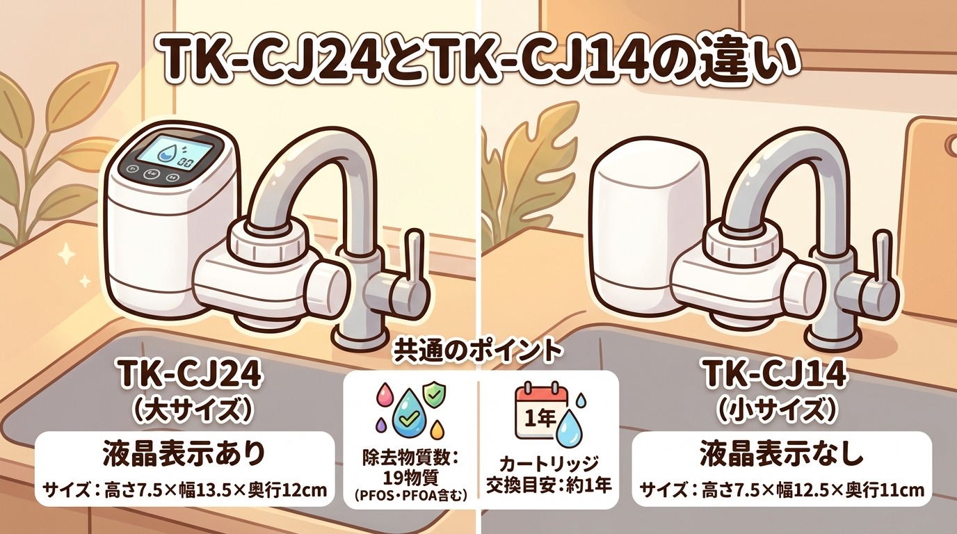 パナソニック蛇口浄水器TK-CJ24とTK-CJ14のモデル比較表の画像