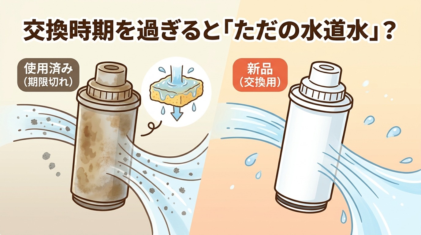 汚れた浄水器のカートリッジと綺麗なカートリッジの比較画像