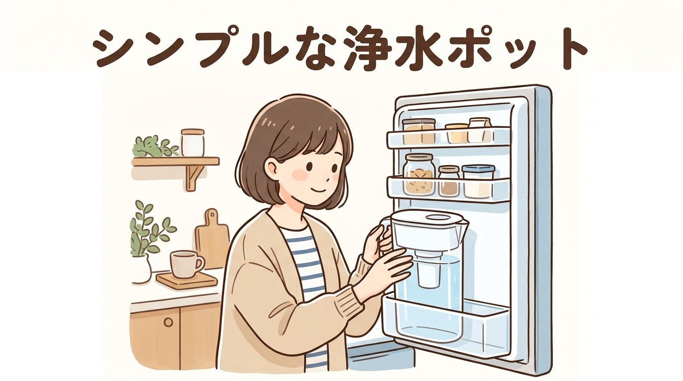 無印良品のシンプルな浄水ポットを冷蔵庫に収納しているアイキャッチ画像